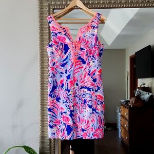 Lilly Pulitzer Lyssa Shift Dress cotton pink blue print floral embroidered 10/12